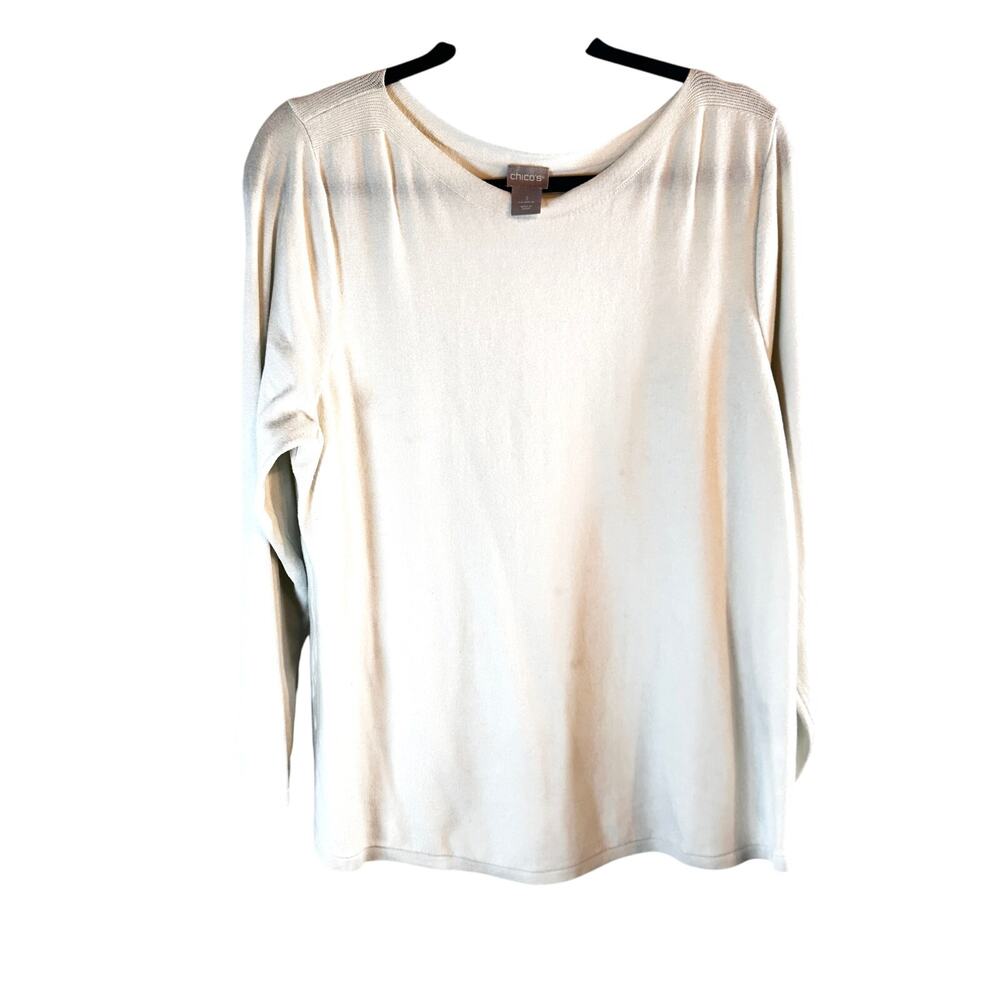 Chico’s Ivory Long Sleeve Knit Top Size 3 XL Soft Neutral Basic